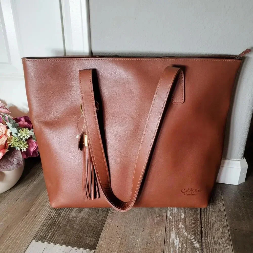 NWT Coblentz U.S.A. Handmade Large Leather Zippered Sierra Tote Bag